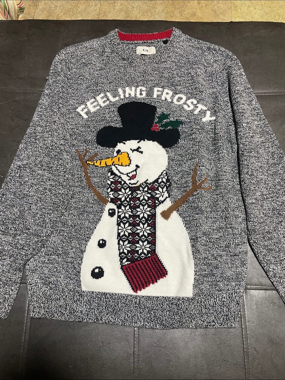 'Feeling Frosty' Gray Snowman Holiday Sweater